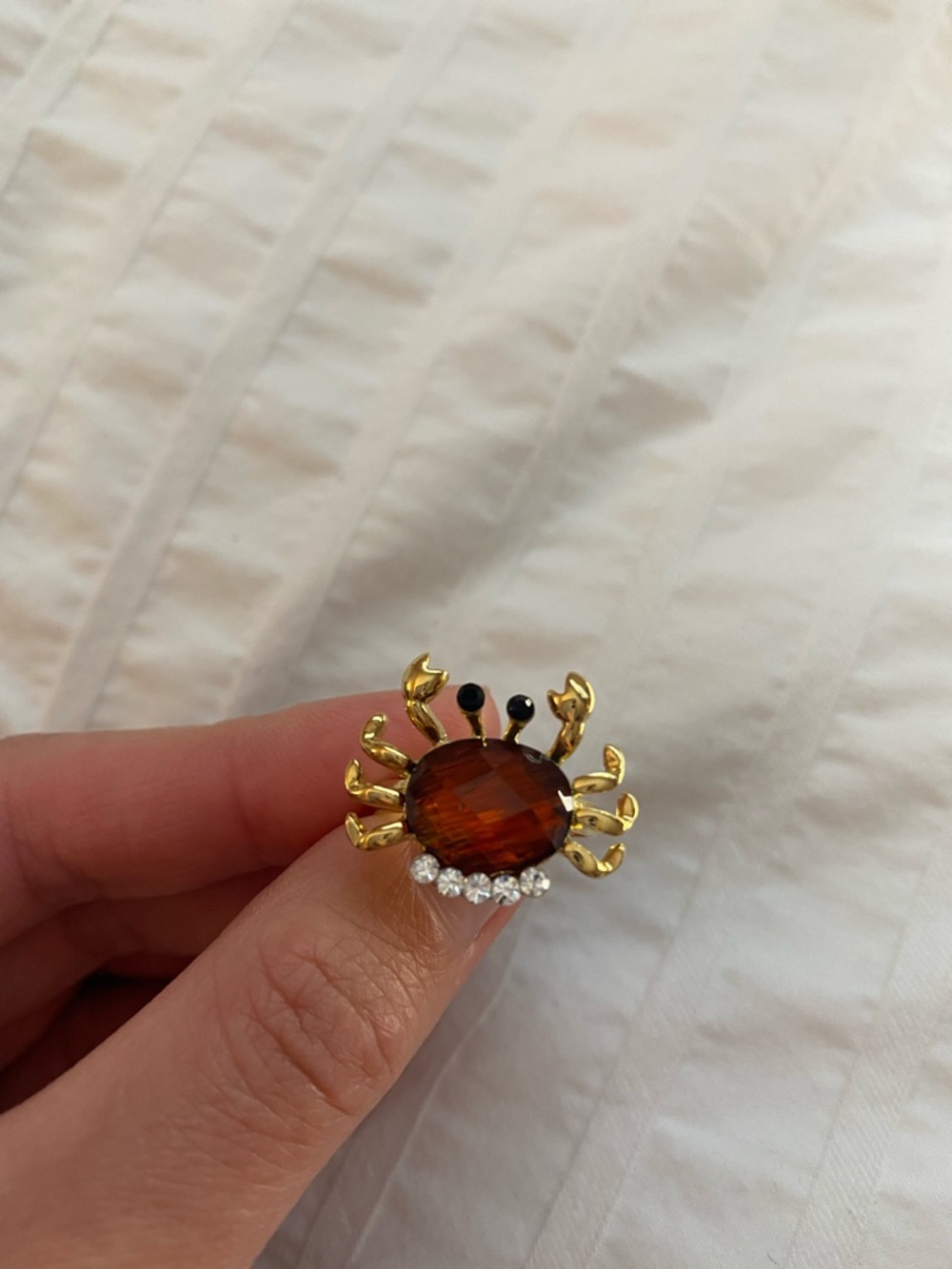Gold-Tone Crab Cocktail Ring with Amber Gemstone